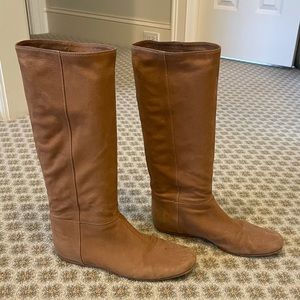 Prada Brown Leather Flat Boots, 10